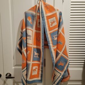 Orange and Blue Equestrian Pattern Scarf